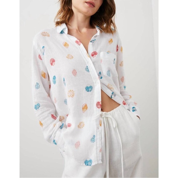 Rails Charli Beachside Button Front Shirt Medium White Linen Button Down Shells - Picture 1 of 7